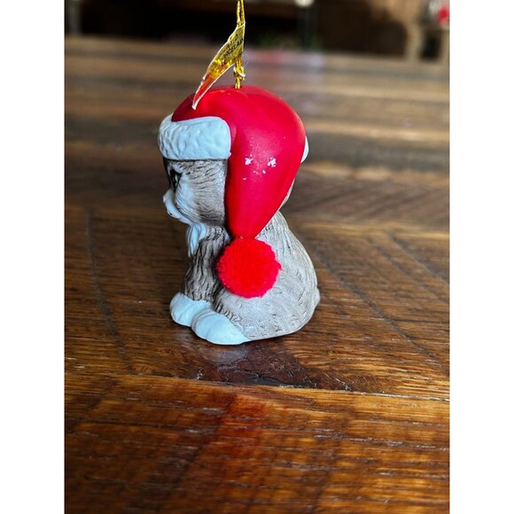 Vintage Jasco Porcelain Kitty Ornament With Santa Hat & Pom Pom Red White Brown - Picture 3 of 10